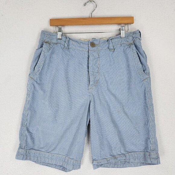 Abercrombie Fitch Shorts Mens 33 Blue White Striped Seersucker Button Fly Cotton - Picture 1 of 16